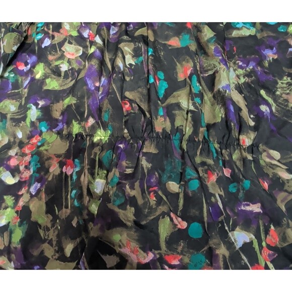 J.Crew Women M Abstract Floral Flutter Sleeve Button Front Blouse Scoop Neck - Picture 7 of 11